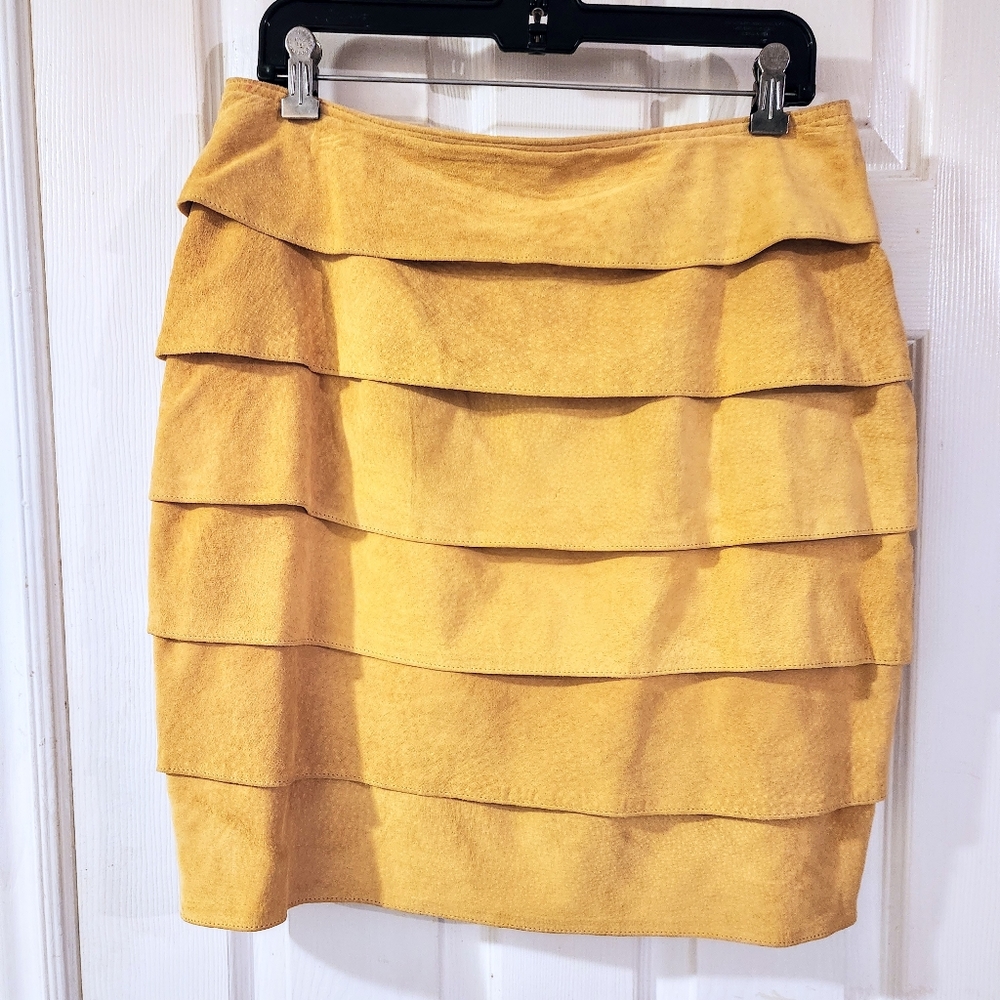 Danier Yellow Tiered Suede Skirt